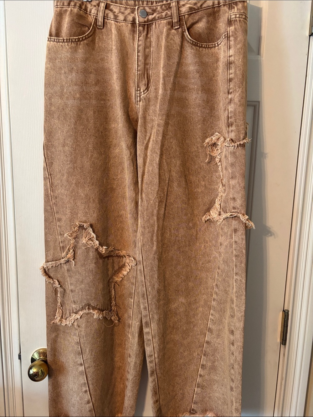 Brown Distressed Star Patch Women’s Jeans